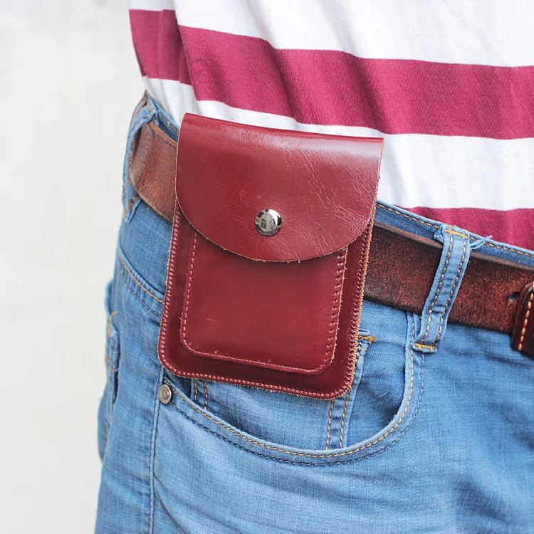 First layer calfskin Ultra-thin case driver license Leather small phone pockets Wear a belt hanging belt pouch