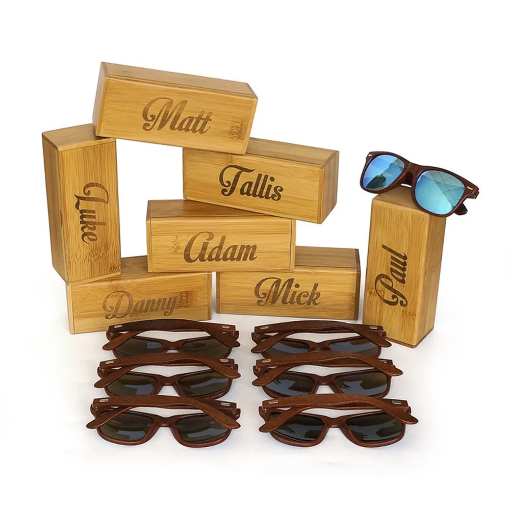 Personalized  Groomsmen Walnut Wood Wooden Sunglasses, Engraved Unisex Sunglasses, Wooden Box, Christmas birthday Mens Gift,