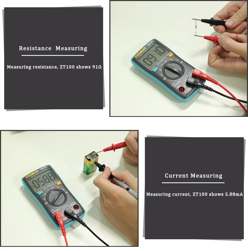 Digital Multimeter ZT100 4000 counts DC/AC Voltage Current Capacitance Hz Diode Ohm tester Ammeter Voltmeter Backlight