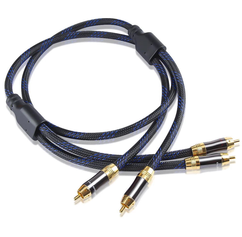 HiFi RCA para Twin Phono Cable, Cabo de Áudio Estéreo, 2 RCA macho para 2 RCA macho