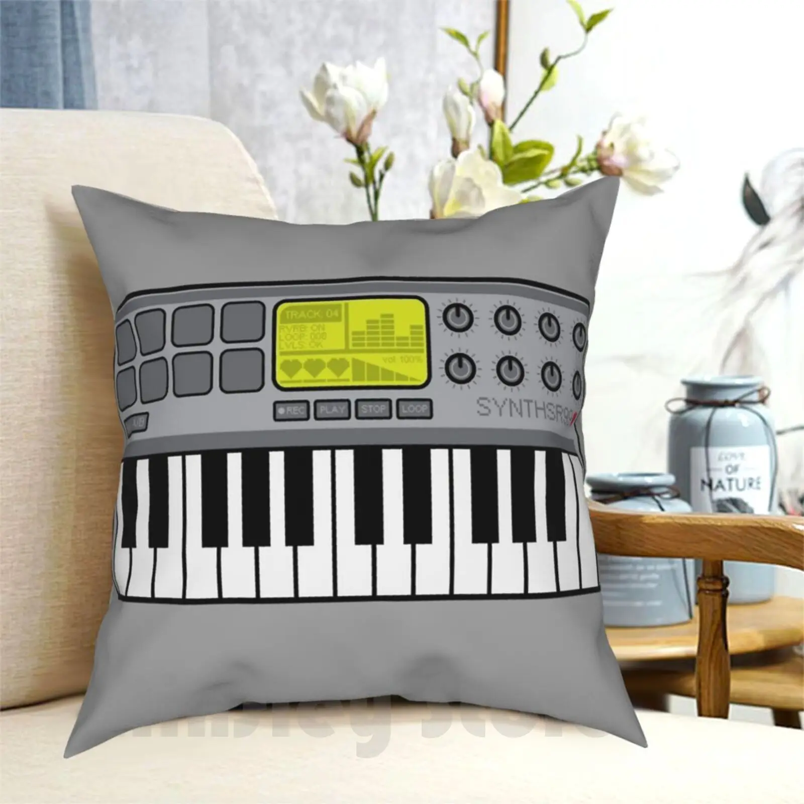 Synth Midi Controller-Retro Grey Pillow Case Printed Home Soft DIY Pillow cover Akai Mpc Midi Sampler Samples Sequencer