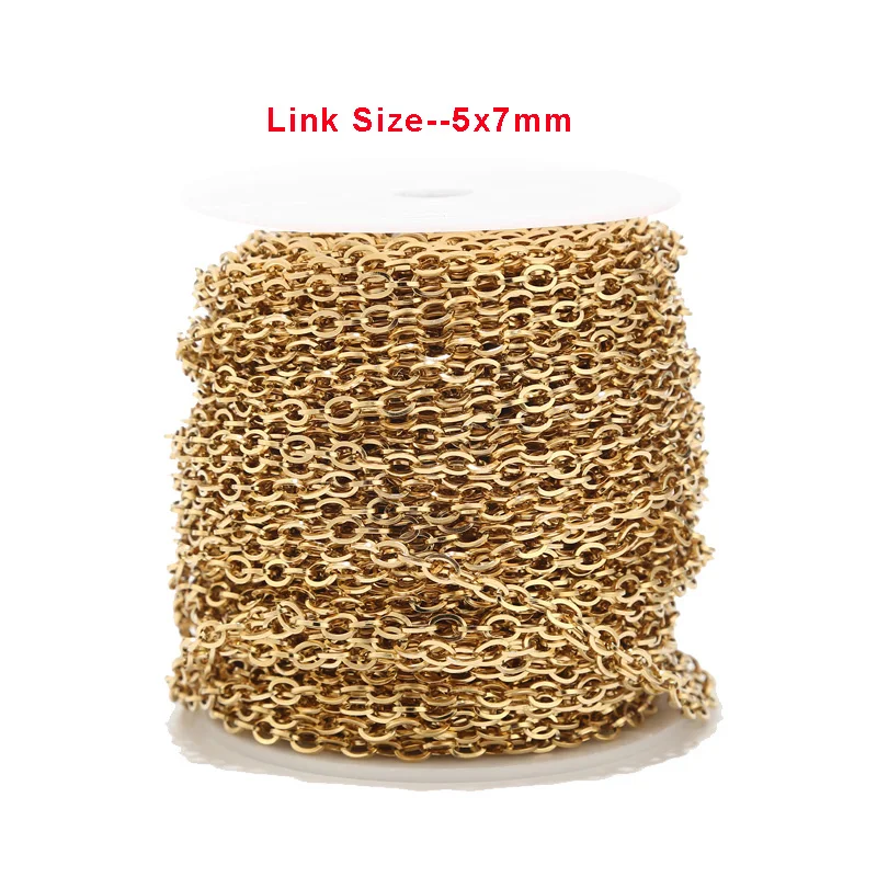 2 Meters Stainless Steel Gold Link Chain Necklace Bulk Cable 5*7mm Width Chain for Jewelry Making Findings DIY Supplies