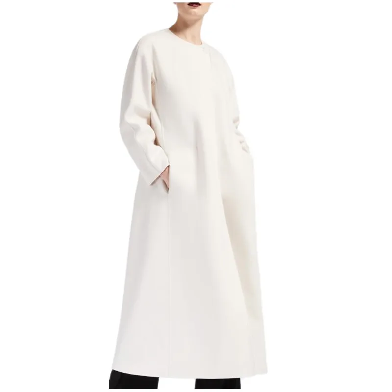 

x-long a-line woolen coat women autumn winter fashion o-neck slim belted wool blends coat