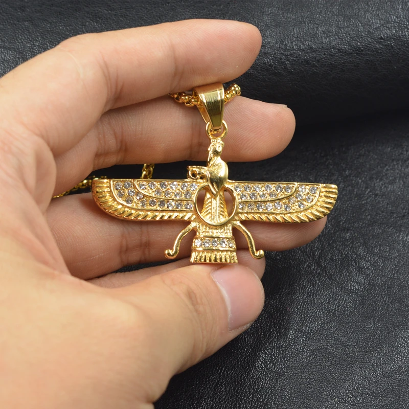 Gold color Ahura Mazda Farvahar Zoroastrian Persian stainless steel pendant necklace accept drop shipping