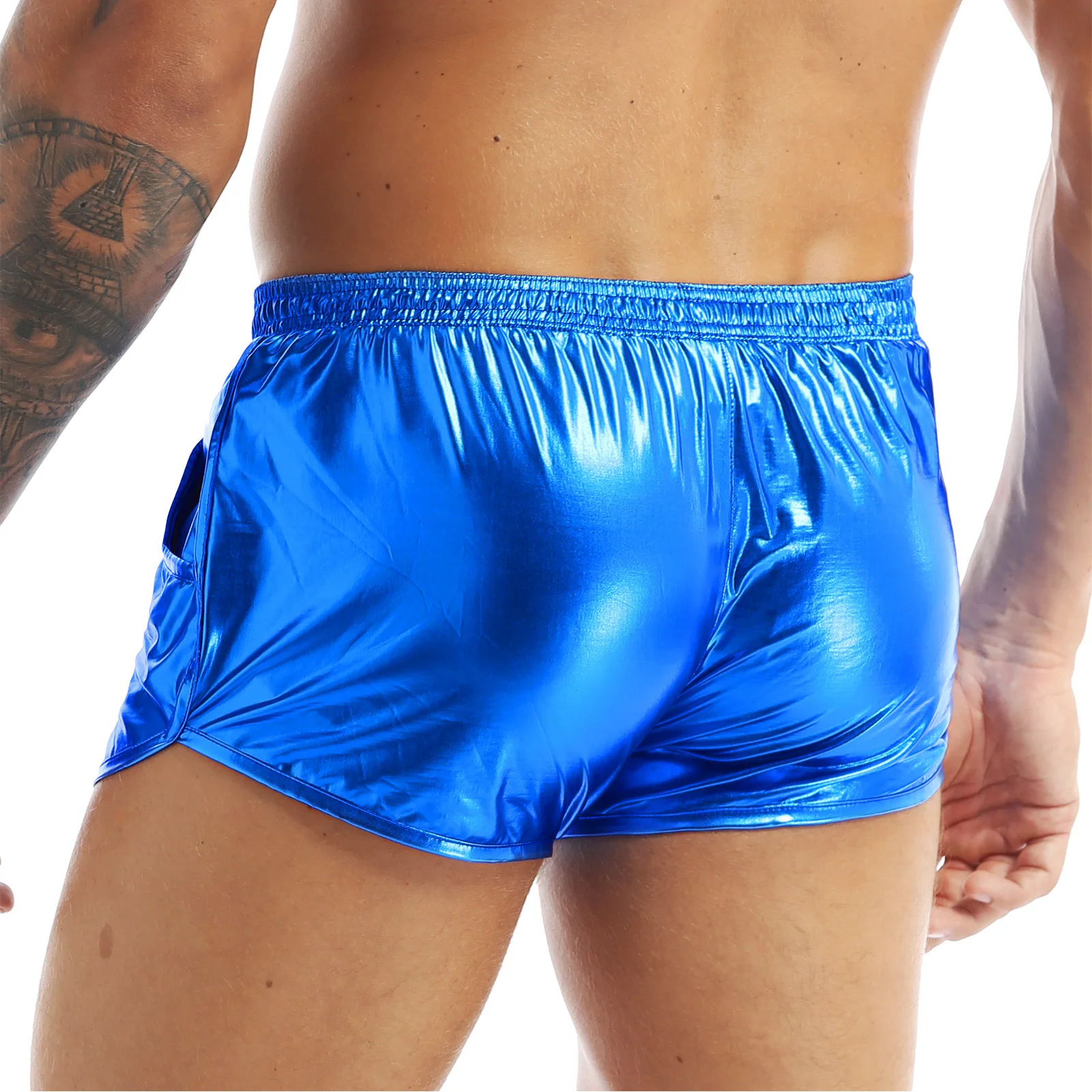 ChicTry Male Mens Shiny Metallic Night Club Party Boxer Shorts Elastic Waist Shorts Stage Performance Clubwear Costume Hot Pants