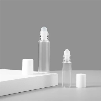 1 adet 5ml/10ml cam rulo şişeler boş temizle şişe rulo ile top boş kozmetik uçucu yağ flakon şeffaf cam tüp