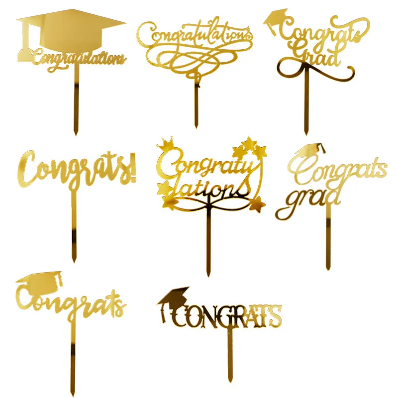 Congrats Graduation New  Acrylic Cake Toppers Gold Star Baking Cake Toppers for Graduation Season Party Cupcake Decoration 2021