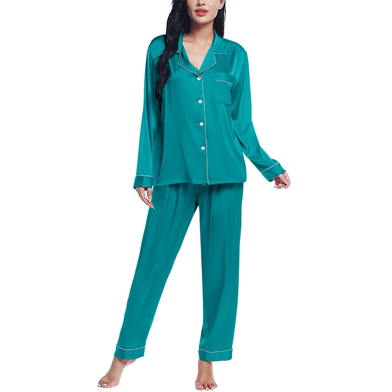 Joyaria Women Silk Satin Pajamas Pyjamas Set Long Sleeve Sleepwear Pijama Suit Female Pajamas Two Piece Set Loungewear Women