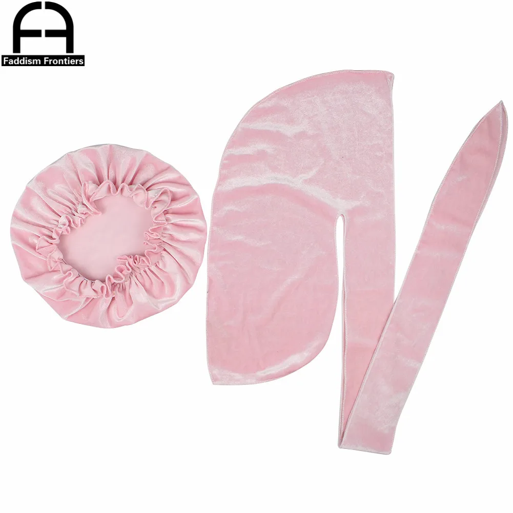 Unisex Men Velvet Durag Match Velvet Bonnet for Women Bandanas for Men Turban Hat Long Tail Do Durag Waves Cap