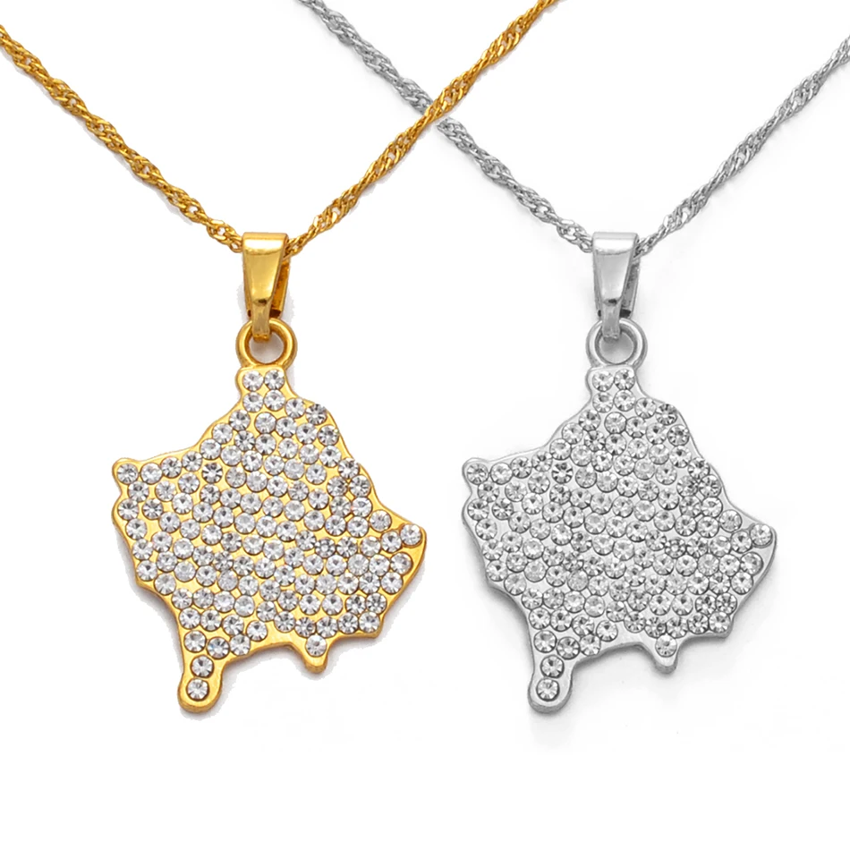 Anniyo Kosovo Pendant Necklaces With Rhinestone for Women Girls Gold Color/Silver Color Jewelry Necklaces #231906