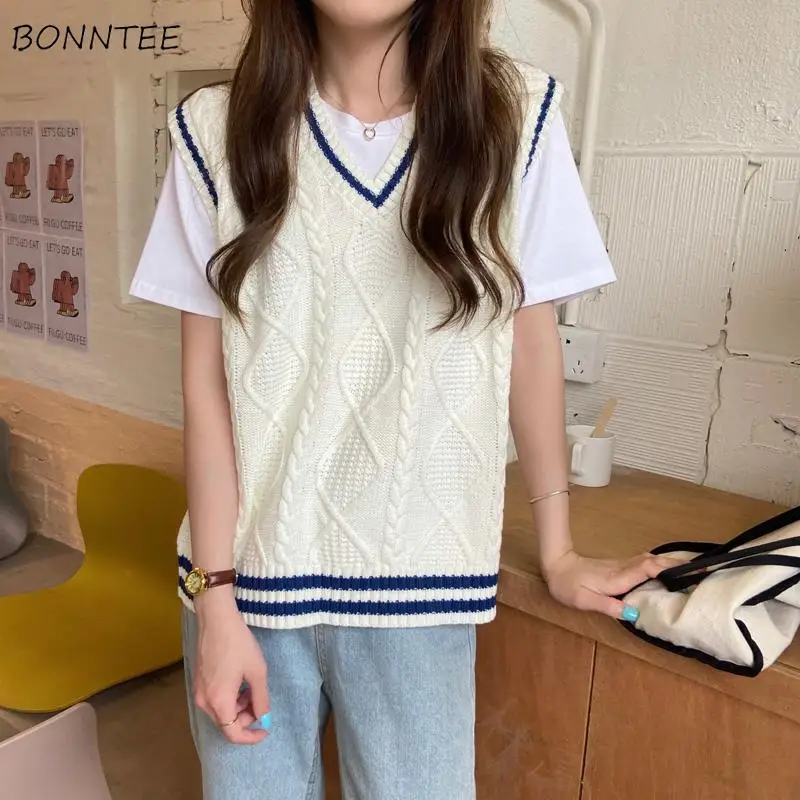 Sweater Vests Women Newest Autumn V-neck Loose Cozy Neutral Simple Vintage Korean Style Streetwear Teenager Female Casual Trendy