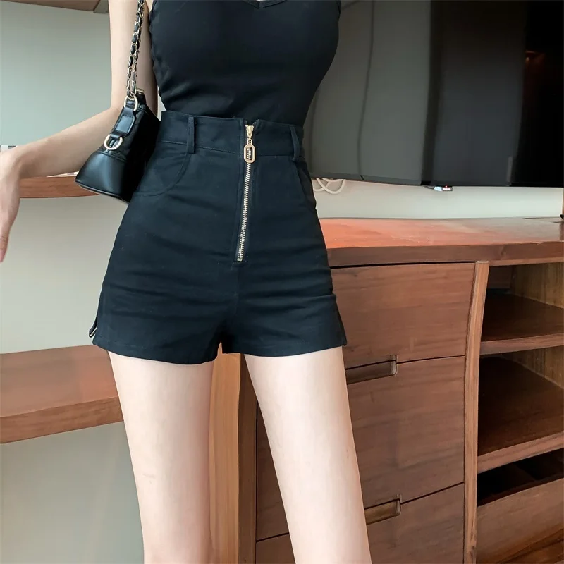 Sexy Black Denim Shorts Women Summer Bodycon Elastic High Waist Cute Blue Jeans Shorts Ladies Korean Zipper 2022 Booty Shorts