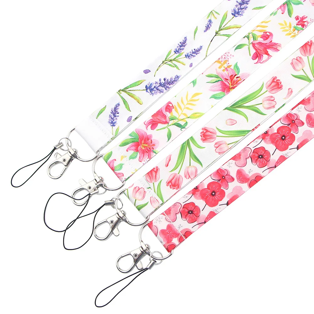 YL476 1pcs Flower Neck Strap Key Lanyard ID Card Keychain Phone Straps USB Badge Holder DIY Hang Rope Lariat Key Ring gift