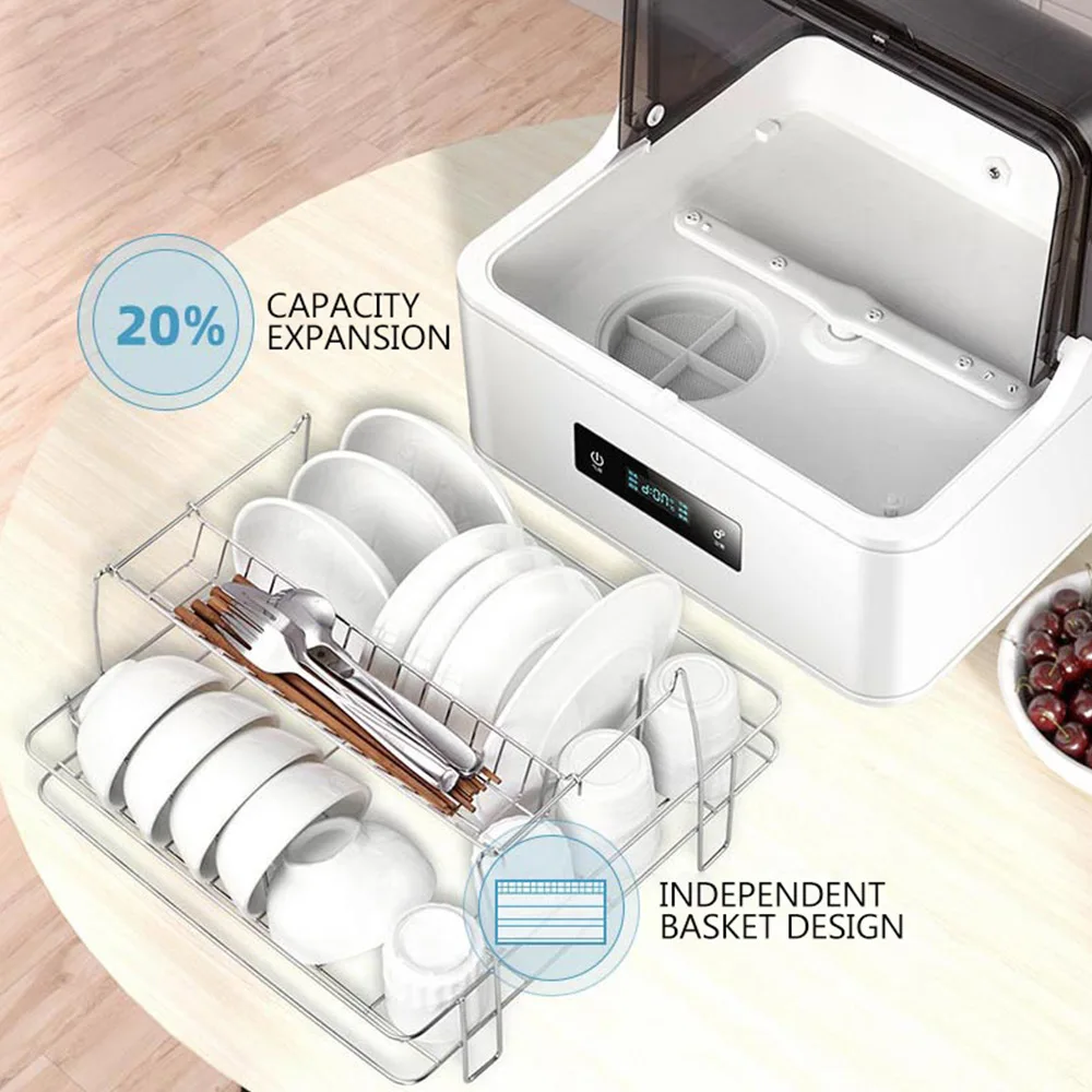 Small Desktop Secagem e Desinfecção Integrada Lava-louças, Instalação Automática Doméstica Mini-Free Ivory