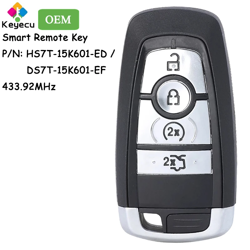 

KEYECU OEM Smart Remote Key With 4 Buttons 433.92MHz for Ford Edge Explorer Fusion Mustang Fob HS7T-15K601-ED / DS7T-15K601-EF