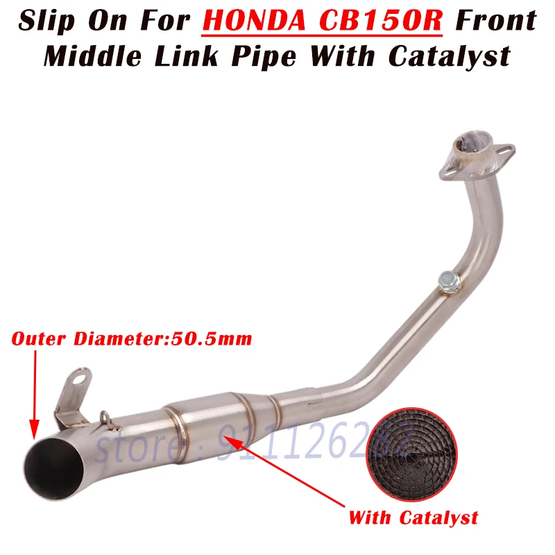 51mm Motorcycle Exhaust Muffler Escape Modified Stainless Steel Slip On For Hond CB150R Front Middle Link Pipe With Catalyst