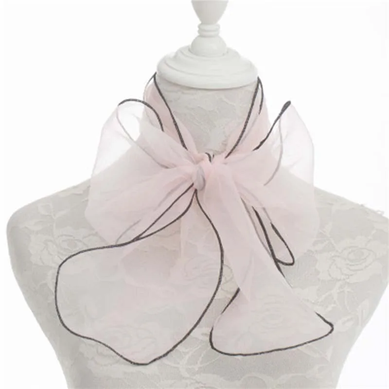 Korean Female Organza Transparent Bow Long Narrow Neck Guard Silk Scarf Summer Thin Gauze Sunscreen Shawl Scarves Headscarf P32