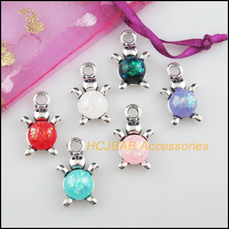 12 Animal Tortoise Resin AB Shivering Mixed Charms Tibetan Silver 14x23mm