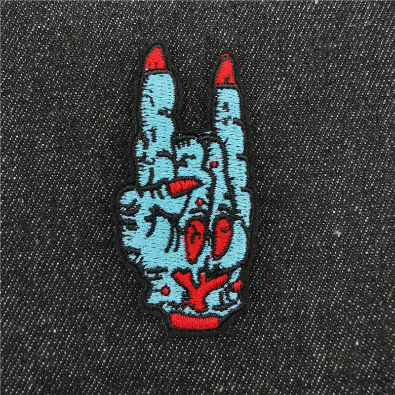 Rock n Roll Embroidered Patch for Clothes Sewing Supplies Decorative Badge Grotesque Skull Palm Ironing Sticker Clothing Patches