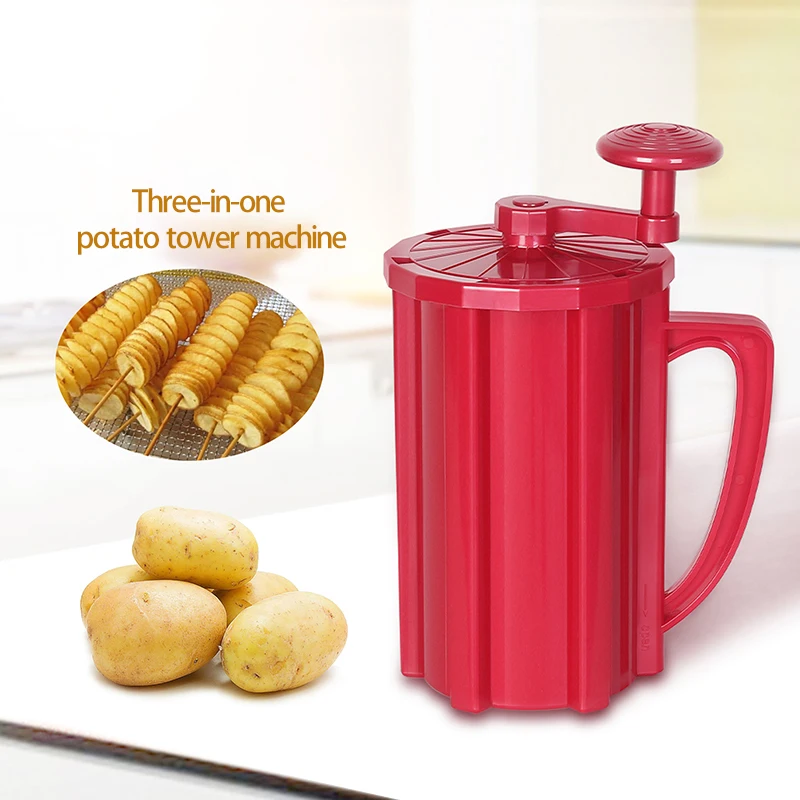 Red Manual Potato Chip Maker Commercial Three-in-One Potato Chip Maker Potato Chip Maker Hand Cyclone Potato Maker