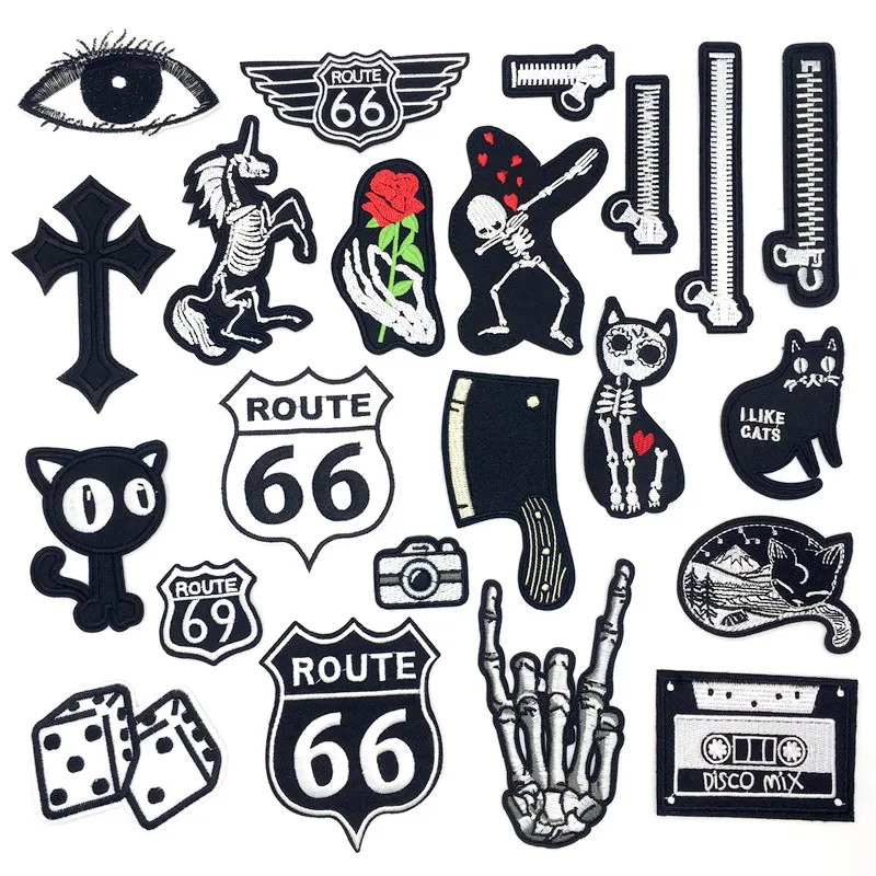 Black White Zipper Embroidery Patches for Clothing Diy Badges Appliques Iron on Patches Clothes Stickers Sewing Stripes