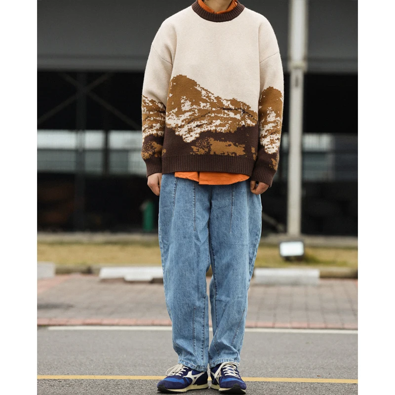 

Vintage Sweater Men Pullover Kentted Casual Harajuku Autumn Winter Wool O-neck Long Sleeve Loose Sweater Fashion Ropa De Hombre