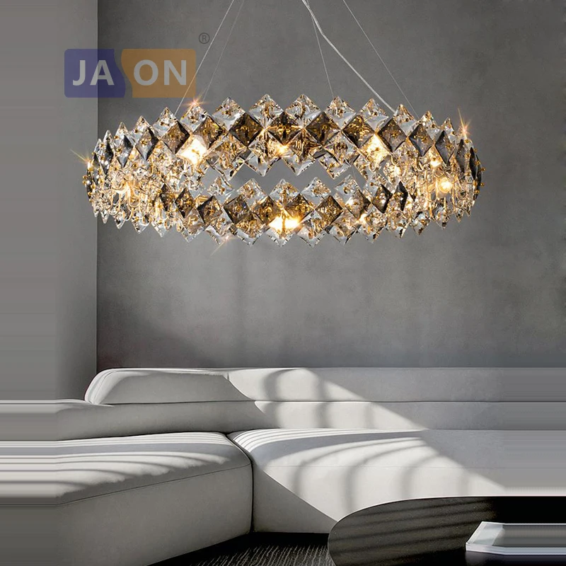 

LED Postmodern Square Crystal Round Designer Chandelier Lustre Lighting Hanging Lamps Suspension Luminaire Lampen For Foyer