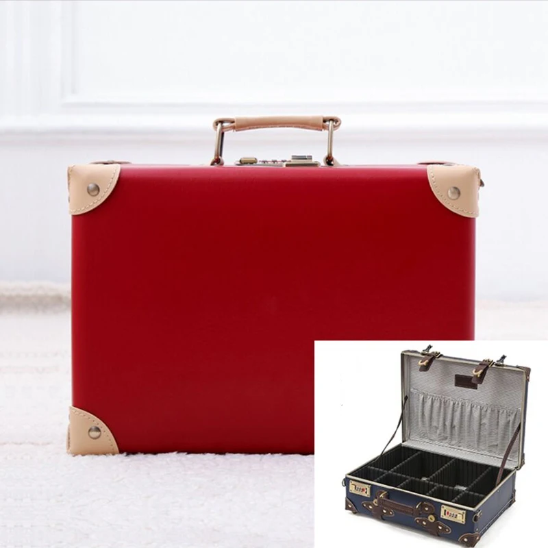 Retro Travel Makeup Beauty Embroidery Case Suitcase Luggage Large Capacity Storage Box Luxury PU Cipher Petite Valise Customized