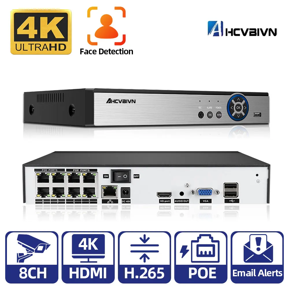 

H.265 POE NVR 8CH 4K CCTV IP Network Video Surveillance Recorder 8 Chanenl Motion Detection XMEYE NVR Security System 8MP P2P