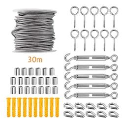 SGYM 56PCS/Set 30 Meter Steel PVC Coated Flexible Wire Rope Soft Cable Transparent Stainless Steel Clothesline Diameter 2mm Kit