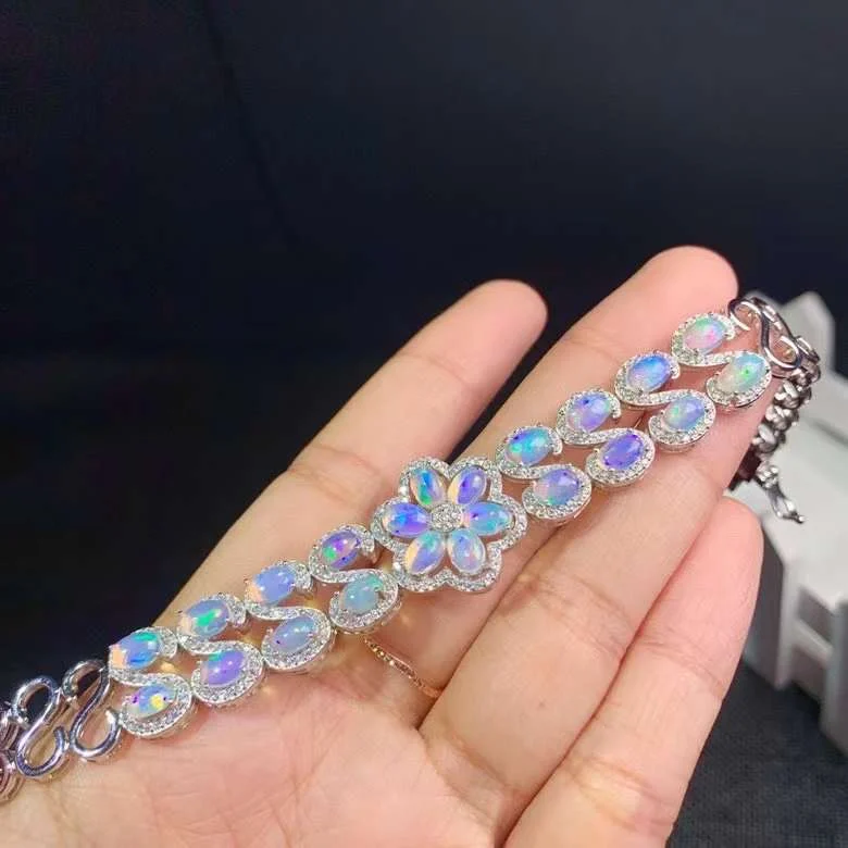 Natural opal bracelet, All kinds of fire colors are beautiful, 925 pure silver mosaic hot selling style, Ladies New Style