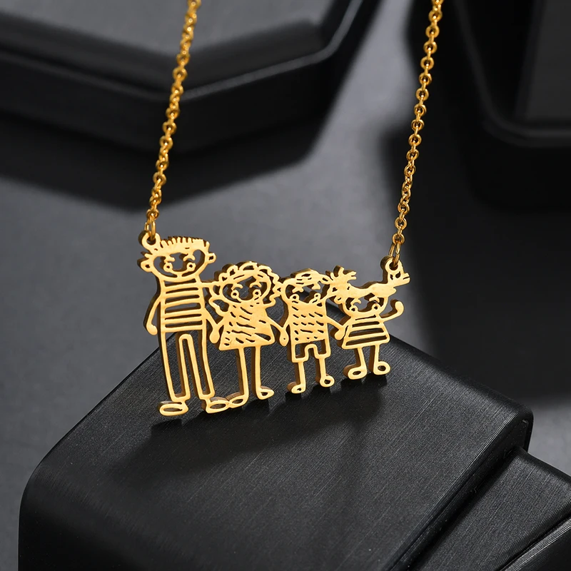 Nextvance Custom Kids Drawing Necklace Stainless Steel Personalized Children Artwork Pendant for Kids Mom Family Jewelry Gifts