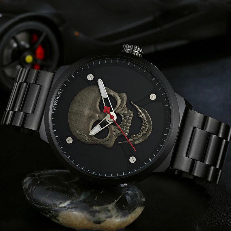 WWOOR Brand Full Stainless Steel Cool Skull Male Men Watch Sport Fashion Quartz Watch Waterproof Watch For Men Relogio Masculino