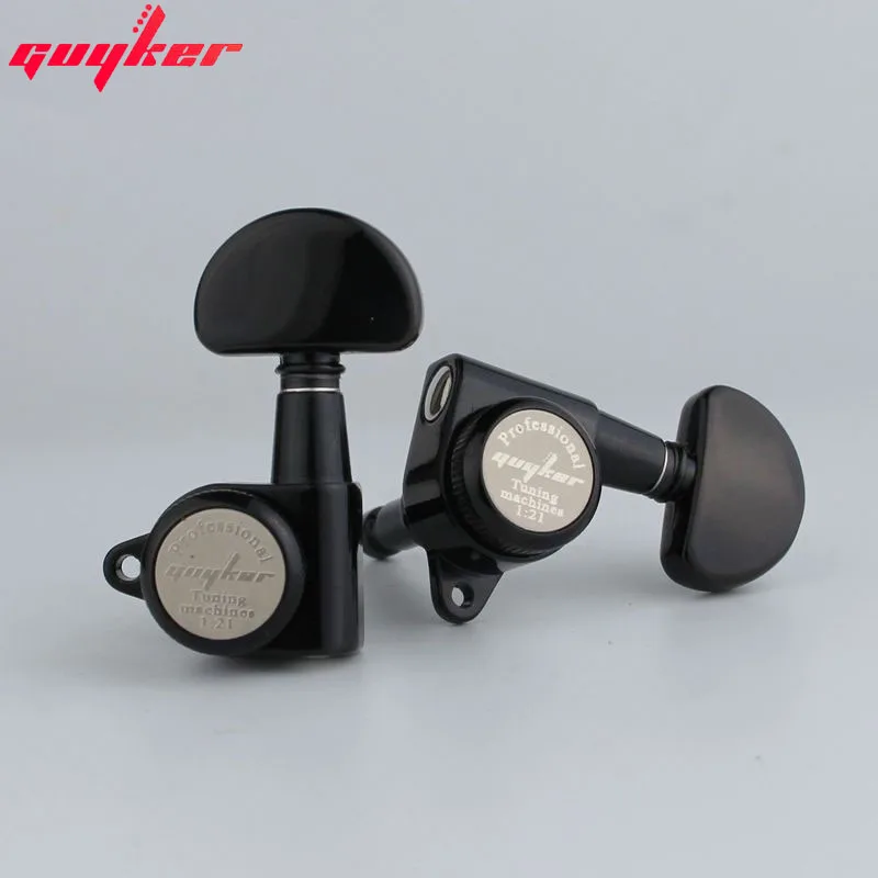 1 Set GUYKER 3R3L Upgraded Version Black Rear Locking Tuners Guitar Tuning Pegs Machine Head 1:21 For LP SG Guitar