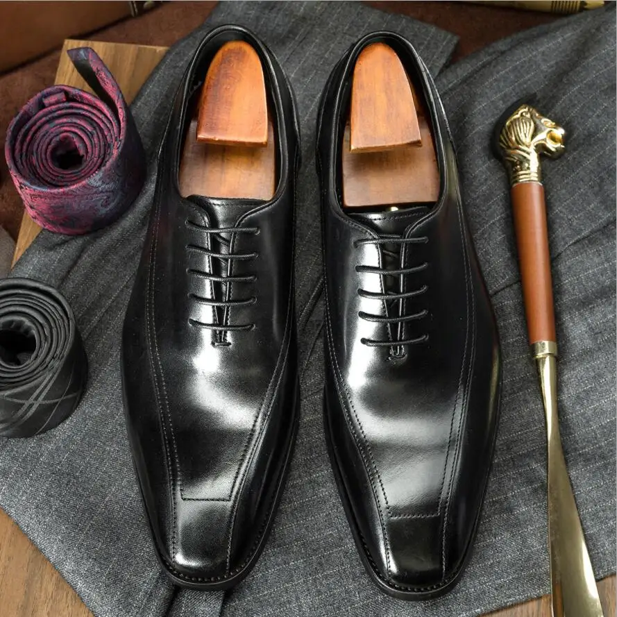 Sipriks Dark Brown Oxfords Shoes Men's Genuine Leather Casual Business Wear Elegant Black Dress Shoes Gentleman Lace Up Wedding