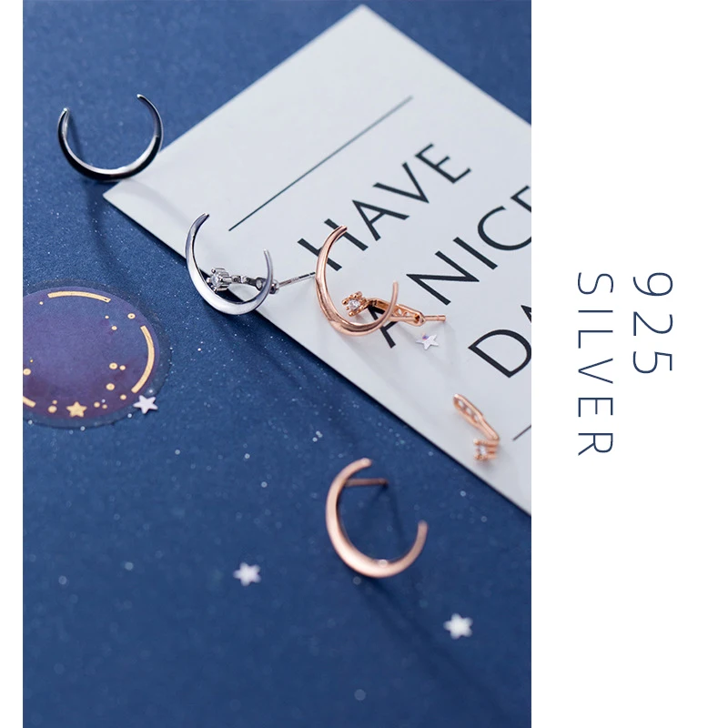 Modian Luxury Moon Silver Jewelry For Women Classic Crescent Clear Zircon Elegant 925 Sterling Silver Fashion Stud Earrings
