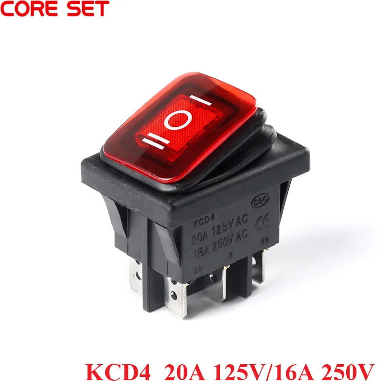 20A 125VAC KCD4 Waterproof Switch ON-OFF-ON Rocker Switch 12V Power Switch 3 Position 6 Pins self-Locking 16A 250VAC
