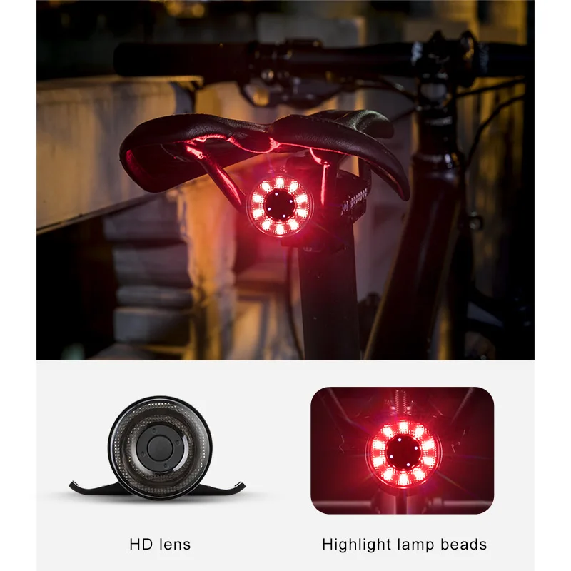 ROCKBROS Bike Rear Light Type-c Charging Water-resist Tailight Double Bracket 7 Colors Cycling Light Lamp Bike Accessories