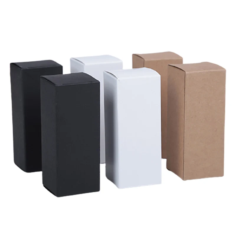 100pcs 10ML to 100ML 18MM Rubber Head Dropper Essential Oil Bottle Packaging Box Cosmetics Kraft Carton White Black Paper Box