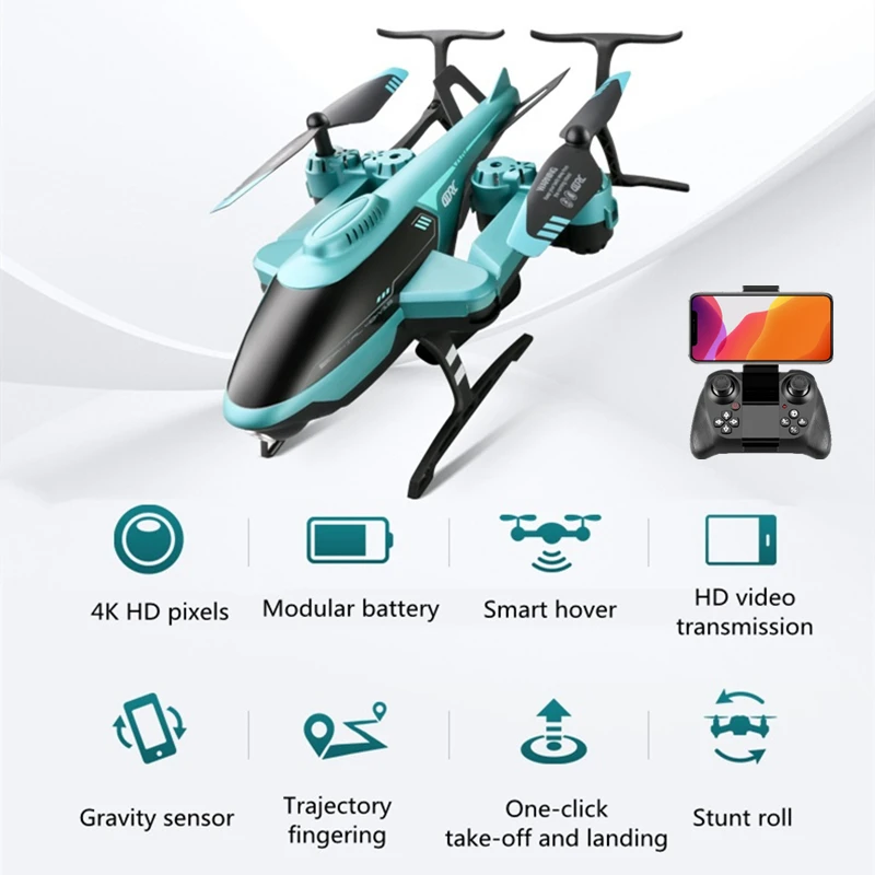 

4K WIFI FPV RC Helicopter Smart Hover Gravity Sensor Aerial RC Aircraft 4K 3D Flips Trajectory Flight Remote Control Helicopter