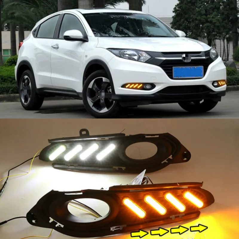 

2Pcs For Honda HR-V HRV Vezel 2014 2015 2016 2017 2018 DRL fog lamp Daytime Running Lights with yellow turn signal