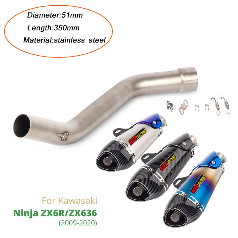 

For Kawasaki Zx-6r Zx636 2009-2020 Middle Pipe Exhaust Muffler Tip Pipe Refit Motorcycle Original Silencer Tubes Set System