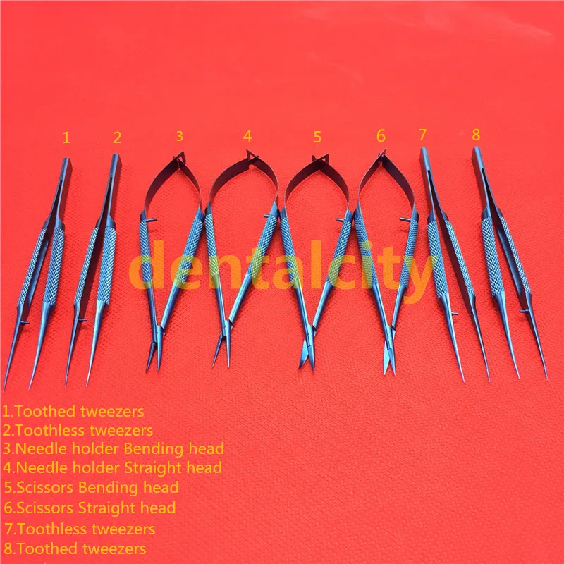 16cm Titanium Microsurgical Surgical Ophthalmic Instruments Dental Instruments Scissors+Needle Holders +Tweezers