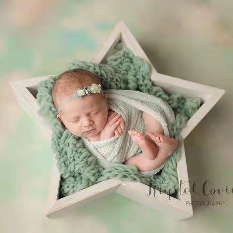 Newborn Photography Props Mini Baby Wooden Basin Infant Photo Shoot Container Star Bucket Studio Creativity Posing Furniture