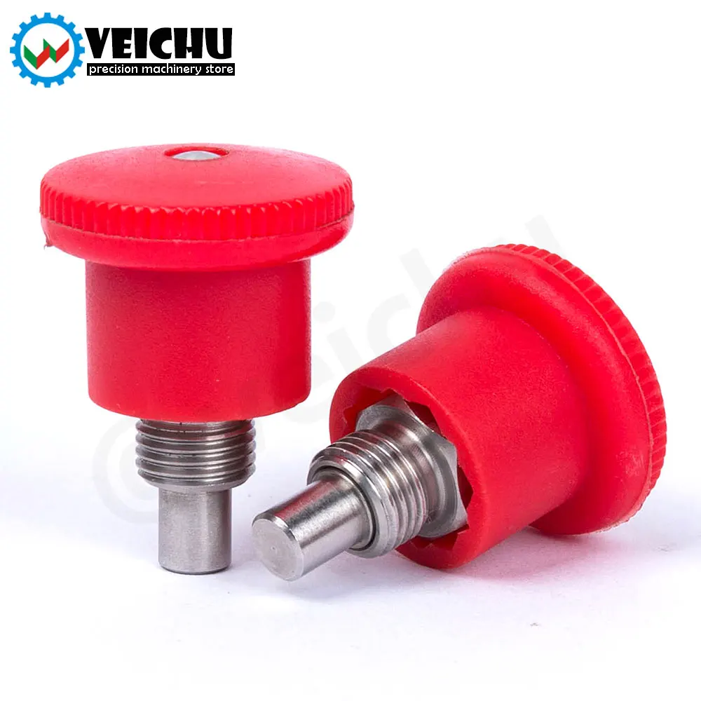 Red VCN218 Plastic Knob Stainless Steel Body Spring Plunger Locating Pins Lock-Out Fine/Coarse Thead Mini Indexing Plungers