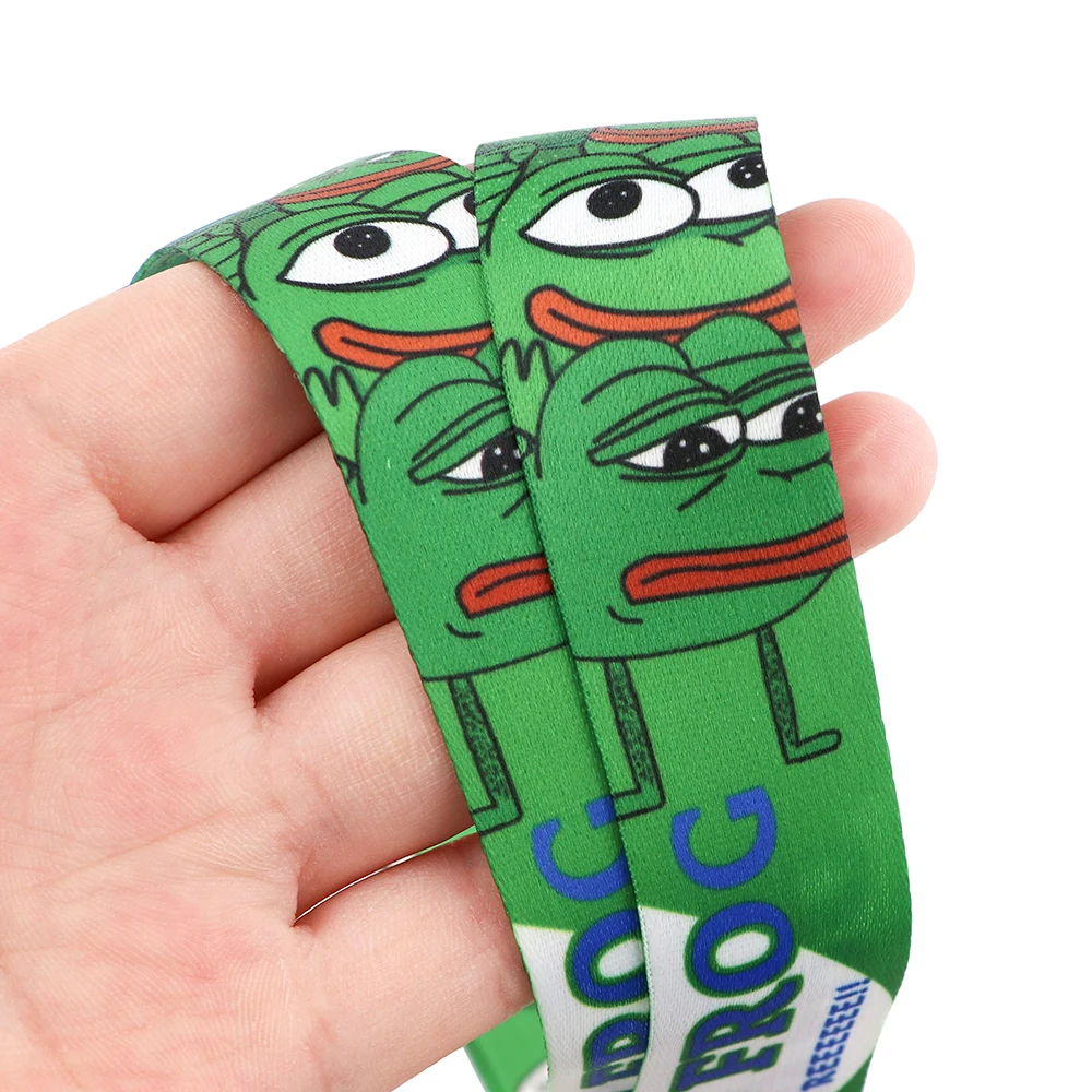 ER723 Green Sad Frog Cartoon Lanyards ID Badge Holder Bus Pass Case Cover Slip Bank Credit Card Holder Strap Cardholder Jewelry