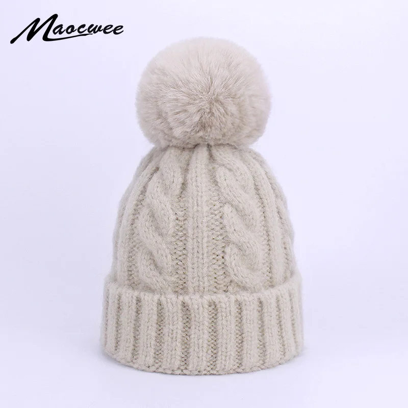 

Winter Kid Hats Skullies Beanies With Faux Fur Pompom Child Warm Caps Elasticity Knit Beanie Hats Children Pom Hats Girls Boys