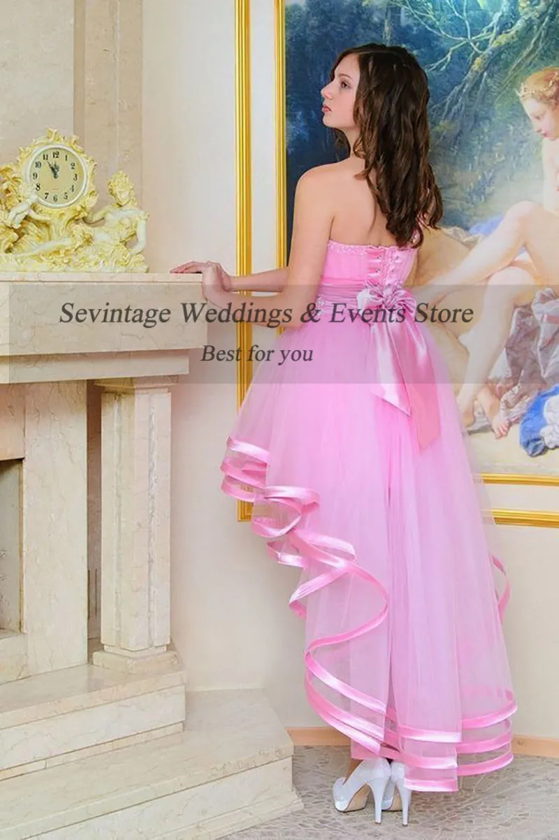 Sevintage Customized One Shoulder High Low Tulle Homecoming Dress Vintage Above Knee Mini Cocktail Dresses Bow Lace Prom Gowns