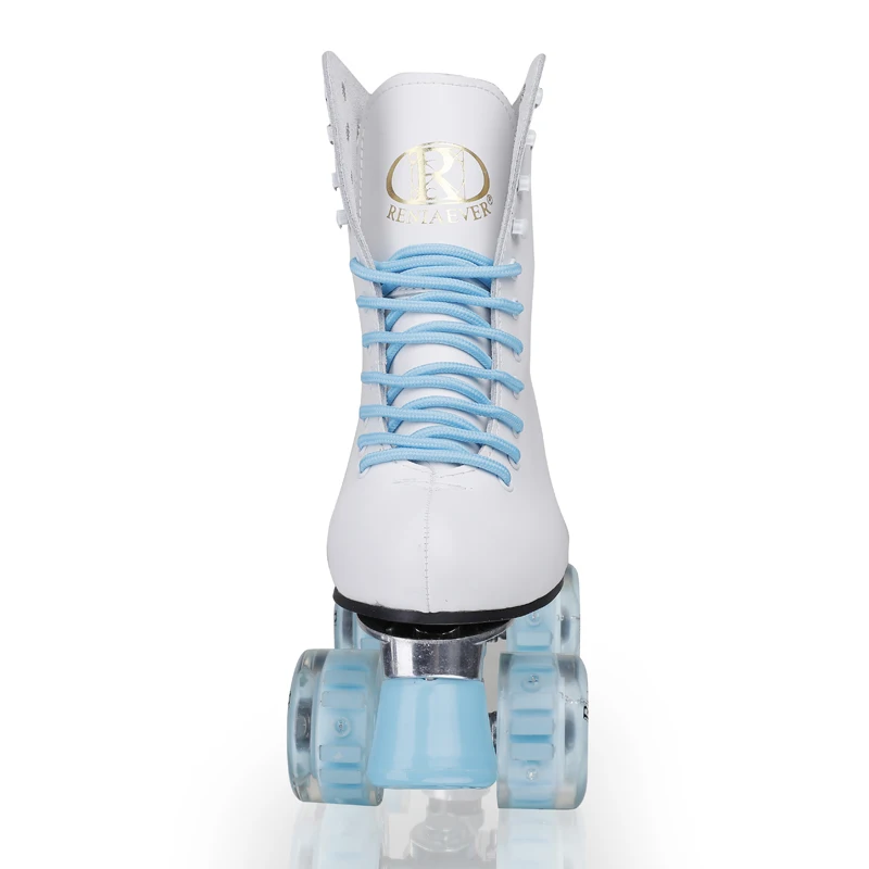 Women's Classic Retro 4 Wheels Quad Roller Skates Light Up LED White Boot