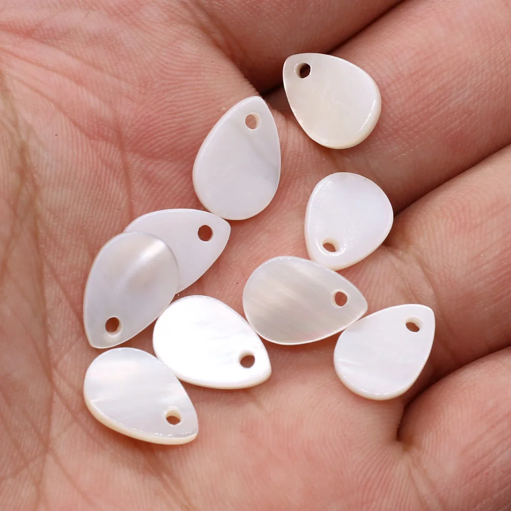 10pcs Natural Freshwater Water Drop Shape White Mother of Pearl Shell Beads for Necklace Jewelry Making Gift Size 7x10mm 9x13mm